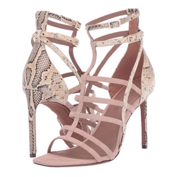BCBGMAXAZRIA Ilsa Snake Embossed Caged Sandals Size 9 - Picture 1 of 4